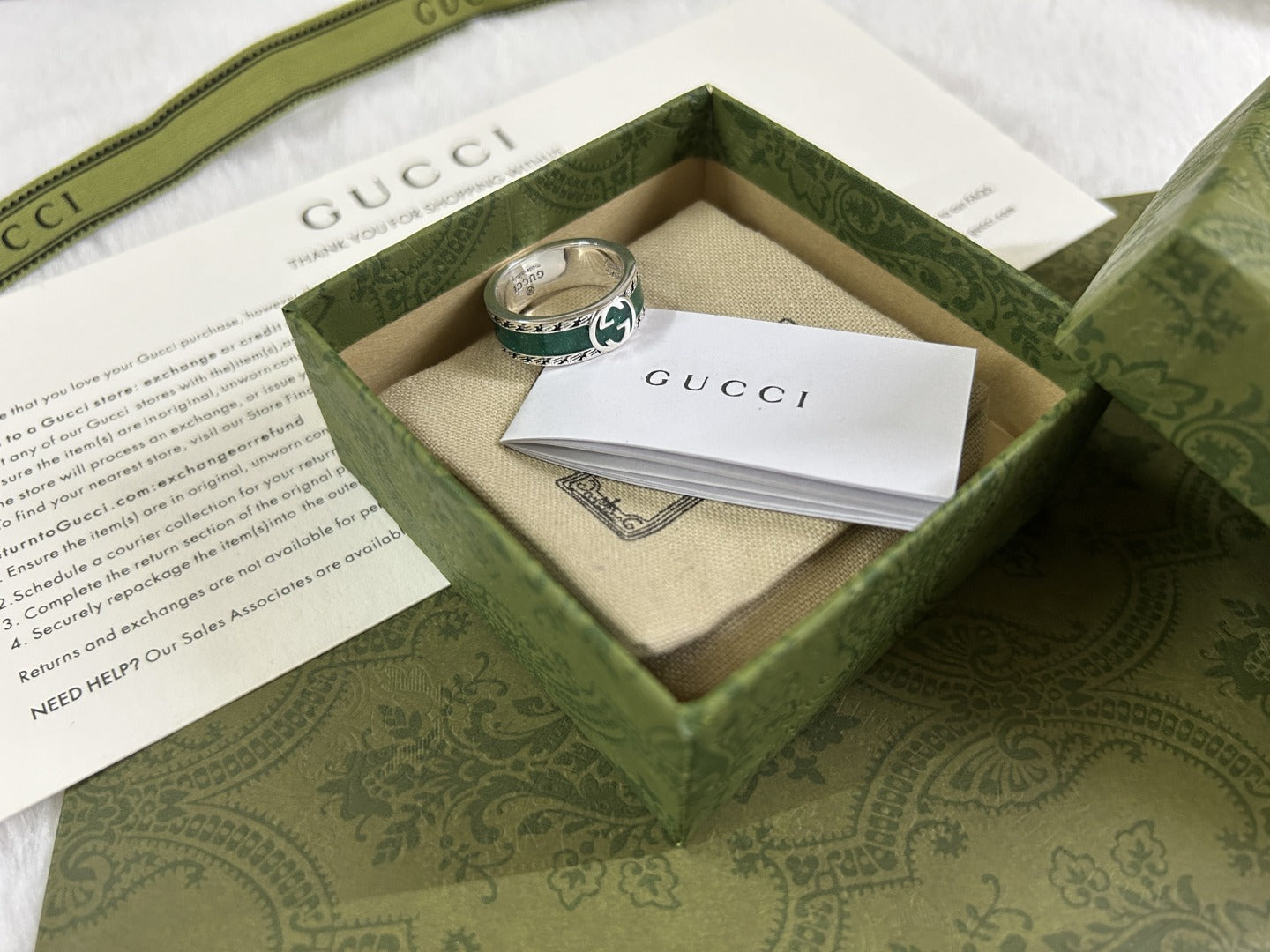 Double G Interlocking G Turquoise Enamel Ring