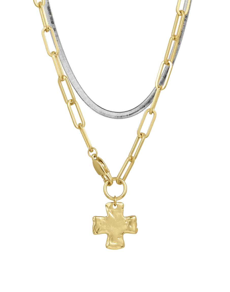 Chunky Cross Necklace Set - Mixed Metals