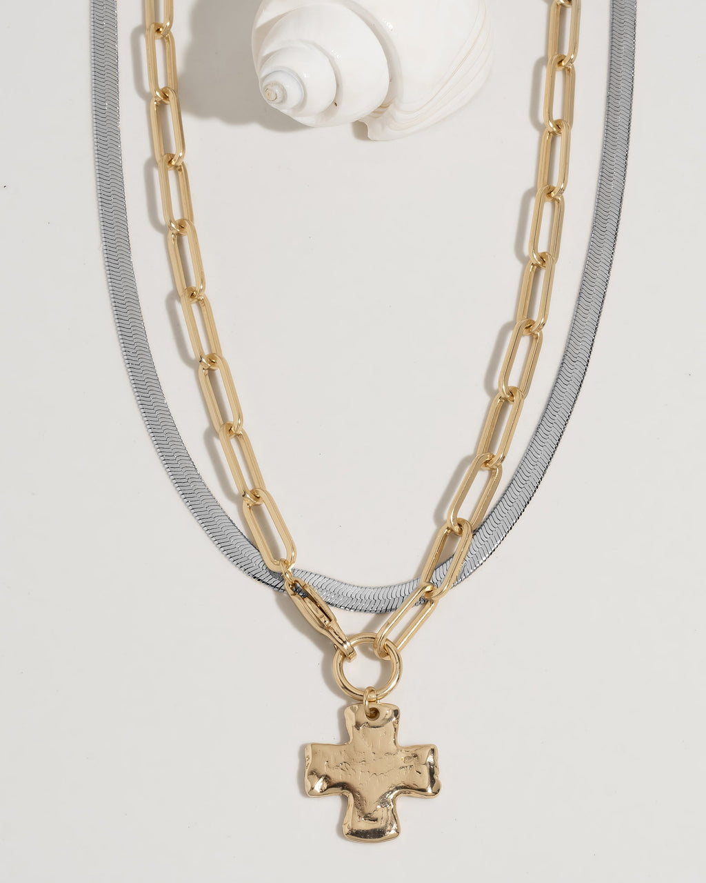 Chunky Cross Necklace Set - Mixed Metals