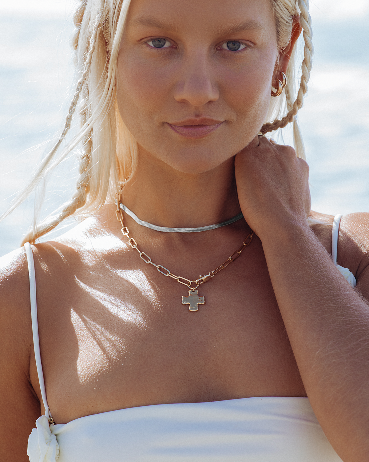 Chunky Cross Necklace Set - Mixed Metals